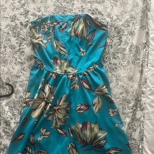 Floral Strapless Dress in Blue